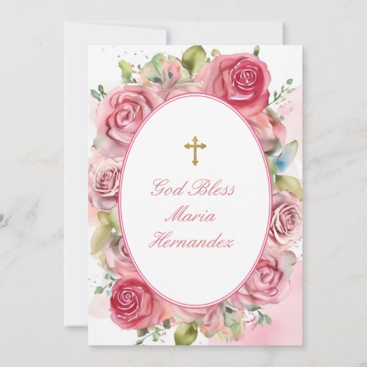 Roze meisjes doop uitnodiging (Achterkant)