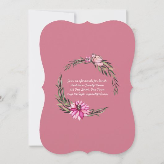 Roze Meisjes Eerste Heilige Communie Uitnodigingen (Achterkant)