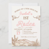 Roze Meisjes Eerste Rodeo 1e Verjaardag Kaart (Voorkant)