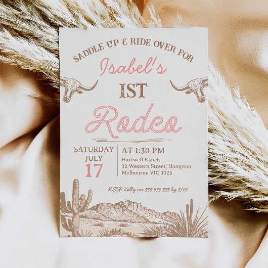  Roze Meisjes Eerste Rodeo 1e Verjaardag Kaart