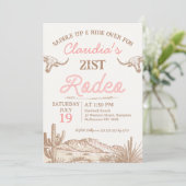 Roze Meisjes Eerste Rodeo 21ste Verjaardag Kaart (Staand voorkant)