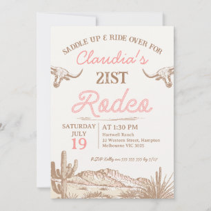 Roze Meisjes Eerste Rodeo 21ste Verjaardag Kaart