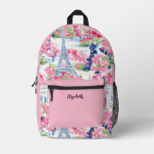  Roze Meisjes Eiffeltoren Bloemen Bedrukte Rugzak (Voorkant)