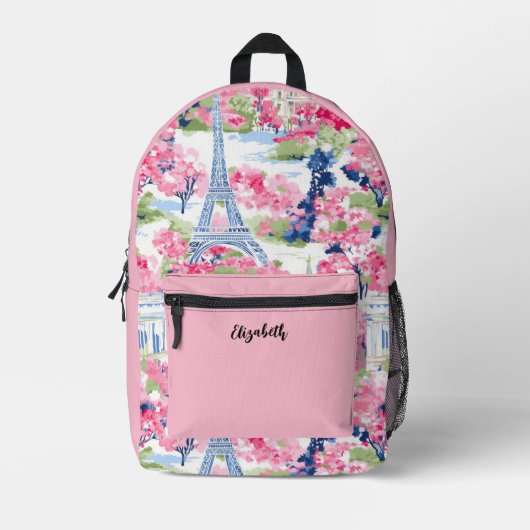 Roze Meisjes Eiffeltoren Bloemen Bedrukte Rugzak (Voorkant)