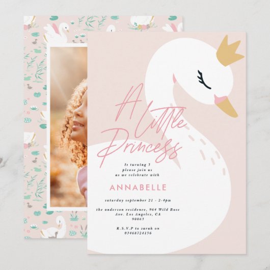 Roze meisjes elegante foto mooie zwemkinderen kaart (Voorkant / Achterkant)