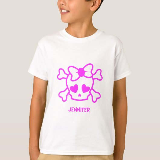 Roze meisjes emo schedel met boegnaam shirt (Voorkant)