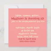 Roze Meisjes Film Verjaardagsfeestje Uitnodiging (Achterkant)