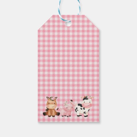 Roze meisjes Floral Barn Farm Animals Cadeaulabel (Achterkant)