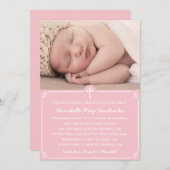 Roze meisjes Foto Baptism/Christening Uitnodiging (Voorkant / Achterkant)