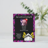 Roze Meisjes Foto Bowling Party Uitnodiging (Staand voorkant)