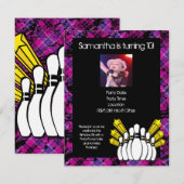 Roze Meisjes Foto Bowling Party Uitnodiging (Voorkant / Achterkant)