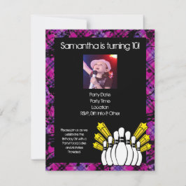 Roze Meisjes Foto Bowling Party Uitnodiging