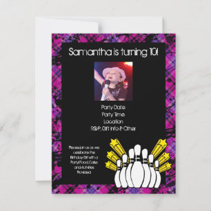 Roze Meisjes Foto Bowling Party Uitnodiging