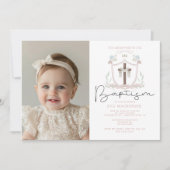 Roze meisjes foto eerste doop uitnodiging (Voorkant)