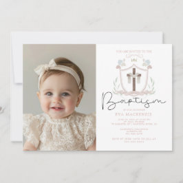 Roze meisjes foto eerste doop uitnodiging