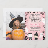 Roze Meisjes Foto Halloween Party Verjaardag Kaart (Voorkant)