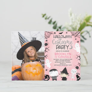 Roze Meisjes Foto Halloween Party Verjaardag Kaart