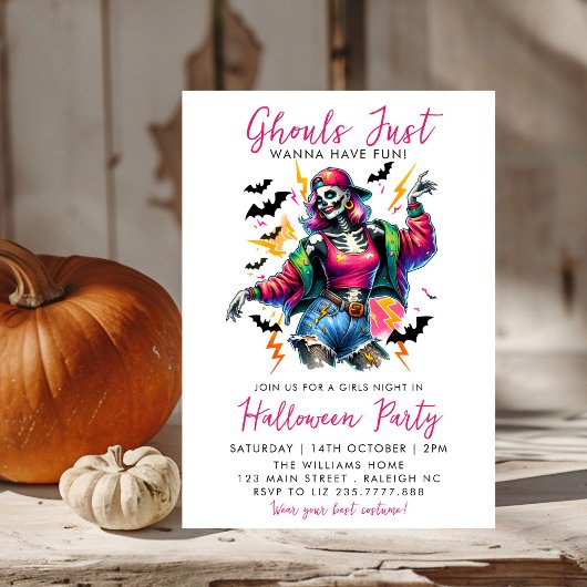 Roze Meisjes Ghouls Night Out Volwassen Halloween  Kaart