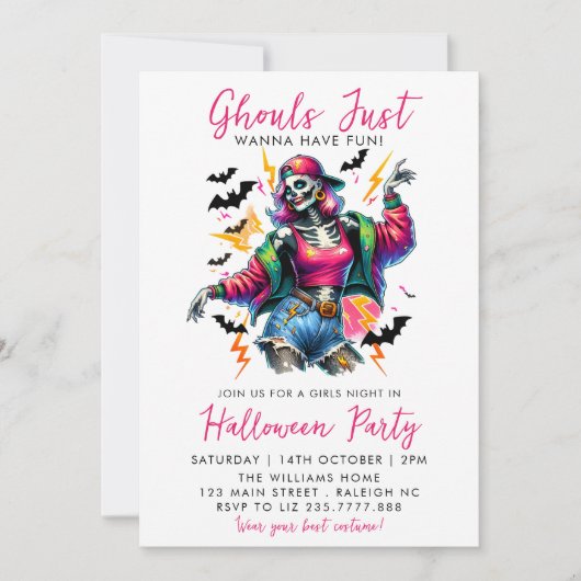 Roze Meisjes Ghouls Night Out Volwassen Halloween  Kaart (Voorkant)