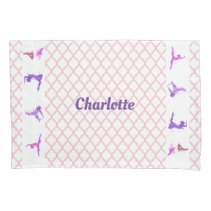 Roze meisjes Gymnastiek Quatrefoil Monogram Naam Kussensloop
