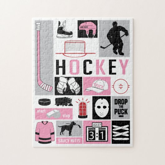 Roze meisjes Hockey Elements Stick Puck Player Legpuzzel (Verticaal)