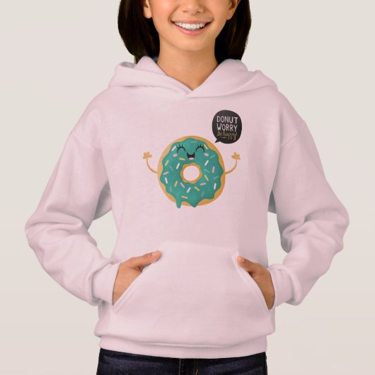 Roze meisjes hoodie Food Donut Worry Quote (Voorkant)