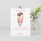 Roze Meisjes Ijs Verjaardagsfeestje Bedankkaart Kaart (Staand voorkant)
