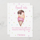 Roze Meisjes Ijs Verjaardagsfeestje Bedankt Kaart (Voorkant / Achterkant)