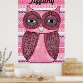 Roze meisjes Kamer Chevron Stripes Owl Art Poster (Keuken)