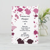 Roze meisjes kunst thema 9e verjaardagsfeest uitno kaart (Staand voorkant)