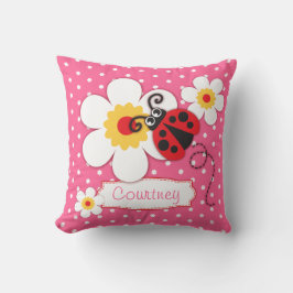 Roze meisjes ladybug name flower polka stip kussen