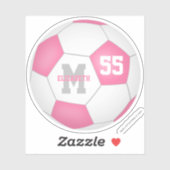 Roze meisjes met witte voetbal, gepersonaliseerd sticker (Vel)