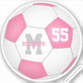 Roze meisjes met witte voetbal, gepersonaliseerd sticker (Voorkant)