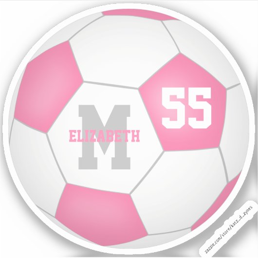 Roze meisjes met witte voetbal, gepersonaliseerd sticker (Voorkant)