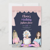 Roze, Meisjes mode show verjaardagsfeestje Kaart (Voorkant)