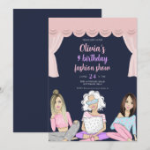 Roze, Meisjes mode show verjaardagsfeestje Kaart (Voorkant / Achterkant)