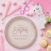 Roze meisjes moderne glitter 16e verjaardag papieren bordje (Feest)