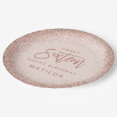 Roze meisjes moderne glitter 16e verjaardag papieren bordje (Gekanteld)