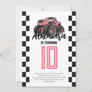 Roze Meisjes Monster Truck Verjaardagsfeestje Kaart