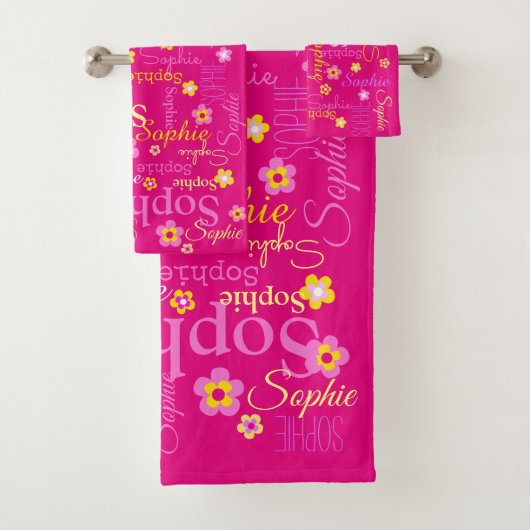 Roze meisjes naam bloem graphic Sophie handdoeken (Insitu)