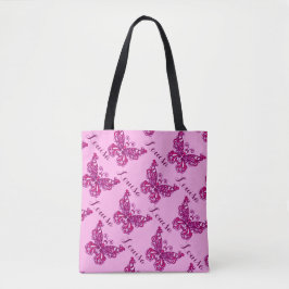Roze meisjes naam Vlinder patroon gepersonaliseerd Tote Bag