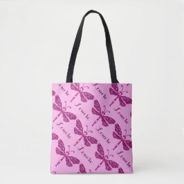 Roze meisjes noemen dragonfly-patroon gepersonalis tote bag