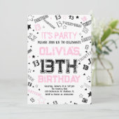 Roze Meisjes Nummer Dertien Verjaardagsfeest Kaart (Staand voorkant)