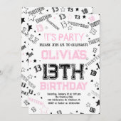 Roze Meisjes Nummer Dertien Verjaardagsfeest Kaart (Voorkant / Achterkant)