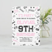 Roze Meisjes Nummer Negen Verjaardagsfeestje Kaart (Staand voorkant)