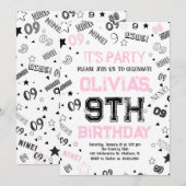 Roze Meisjes Nummer Negen Verjaardagsfeestje Kaart (Voorkant / Achterkant)