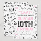 Roze Meisjes Nummer Tien Verjaardagsfeestje Kaart (Voorkant / Achterkant)