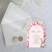 Roze Meisje's Olifant & Balloon Baby shower Acryl Uitnodigingen