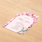 Roze Meisje's Olifant & Balloon Baby shower Acryl Uitnodigingen (Laagn)