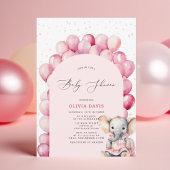 Roze Meisje's Olifant & Balloon Baby shower Kaart